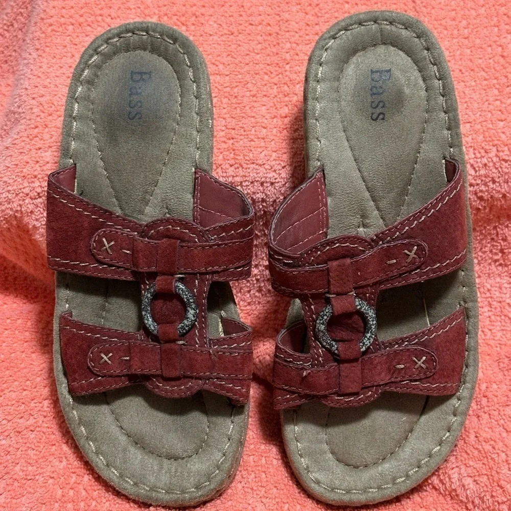 Bass Red and Brown Sandals with Leather Straps